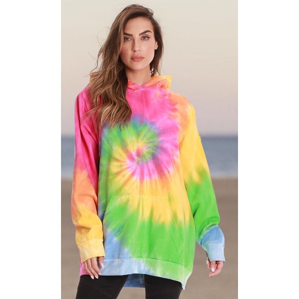 Tie Dye Hoodie Fleece Pullover for Men Women XS-XXL Colorful Boho Casual - Picture 4 of 4